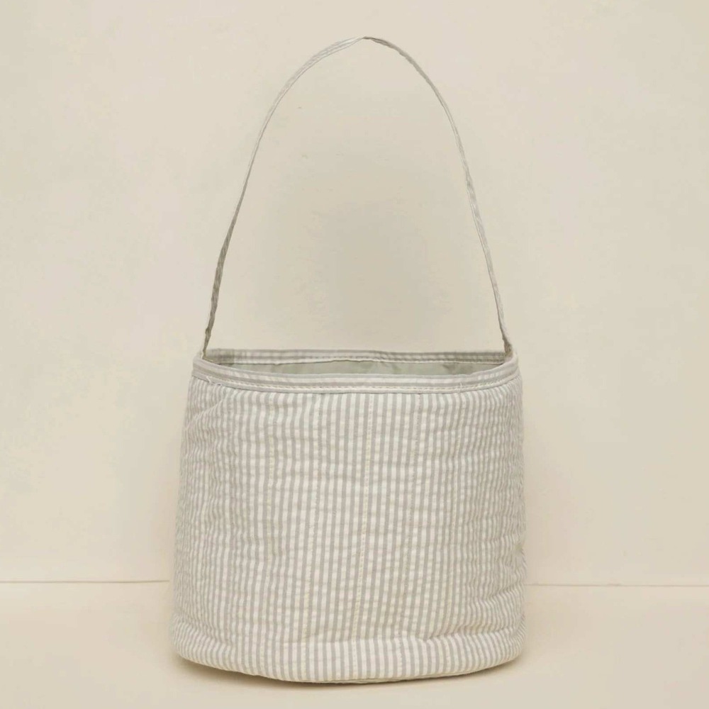 Noralee Easter Basket Sage Stripe Quilted Cotton Tote